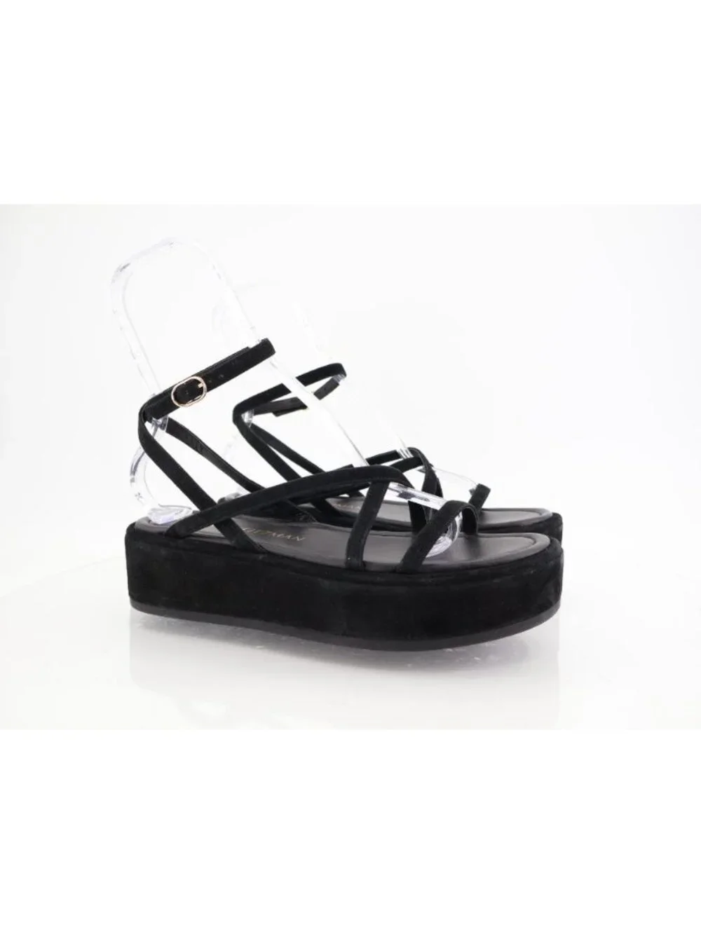 Stuart Weitzman Summerlift Platform Strappy Sandal Round Toe Black Size 10 Flat